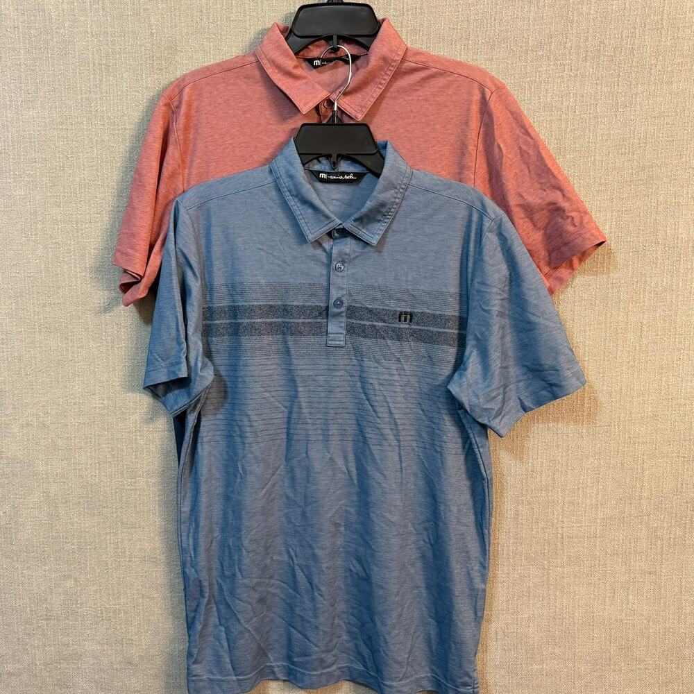 2 Travis Mathew Mens Medium Performance Golf Polos Red Blue